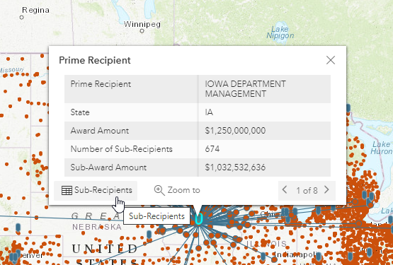 screenshot of coronavirus relief fund loan details pop-up window