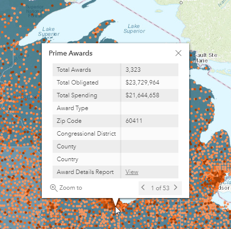 screenshot of pandemic response funding prime award pop-up window