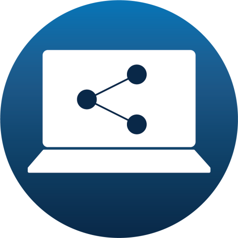 image of a laptop with three connected dots on the screen