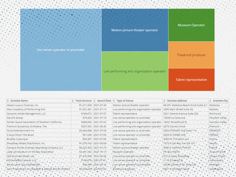 multicolored treemap and a data table