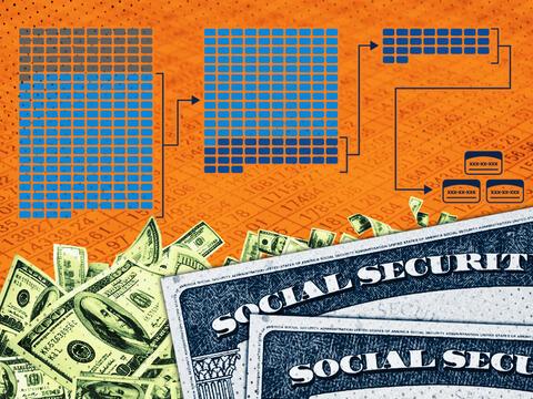 data icons with money and social security cards