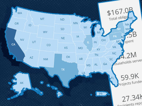 blue map of the U.S. with a column of sample data numbers behind it
