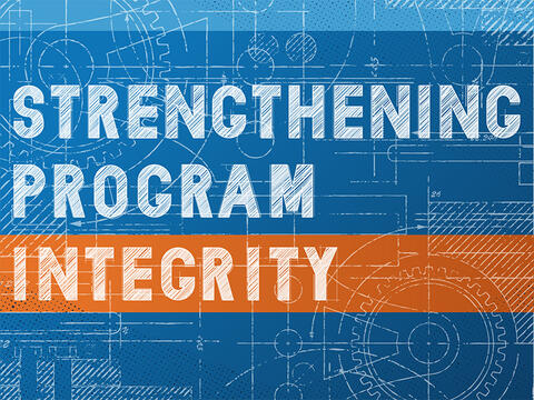 Strengthening Program Integrity with a blueprint background 