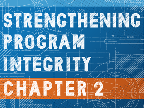 Strengthening Program Integrity Chapter 2 on a blueprint background
