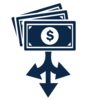 dollar bill icons with arrows underneath pointing left, middle, and right